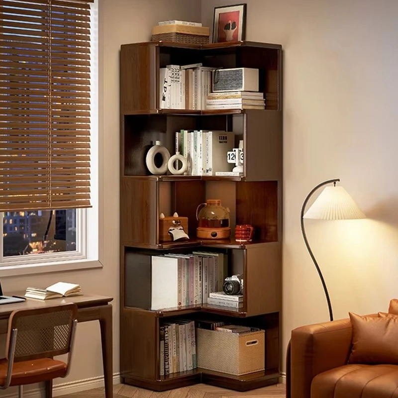

Solid wood living room corner bookshelf home floor storage rack elegant cabinet collection
