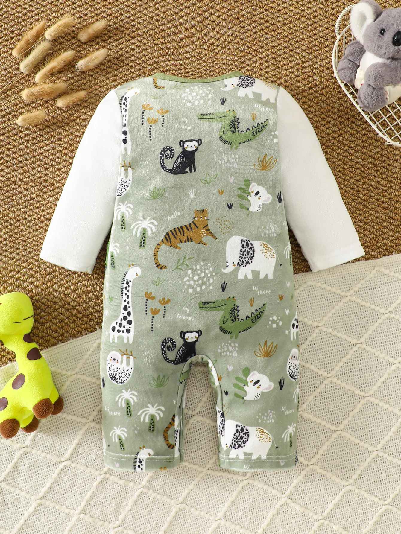 IURNXB Infant Koala Animal Print Romper for Boy Newborn Baby Faux Two-Piece Jumpsuit with Long Sleeves Casual Play Wear 1-18M