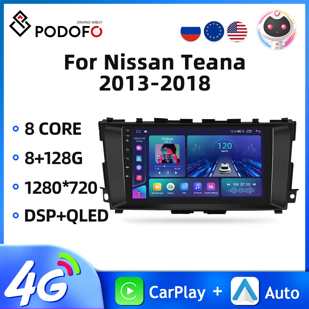 

Podofo 2 Din Android11 Car Radio Multimedia Player For Nissan Teana 2013-2018 Radio Stereo Carplay Auto Autoradio GPS WIFI DSP