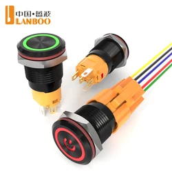 LANBOO 16A - Aluminum Oxidized Black / Circular / Power-Driven Illumination 1NO1NC / Momentary or Latching Option Available