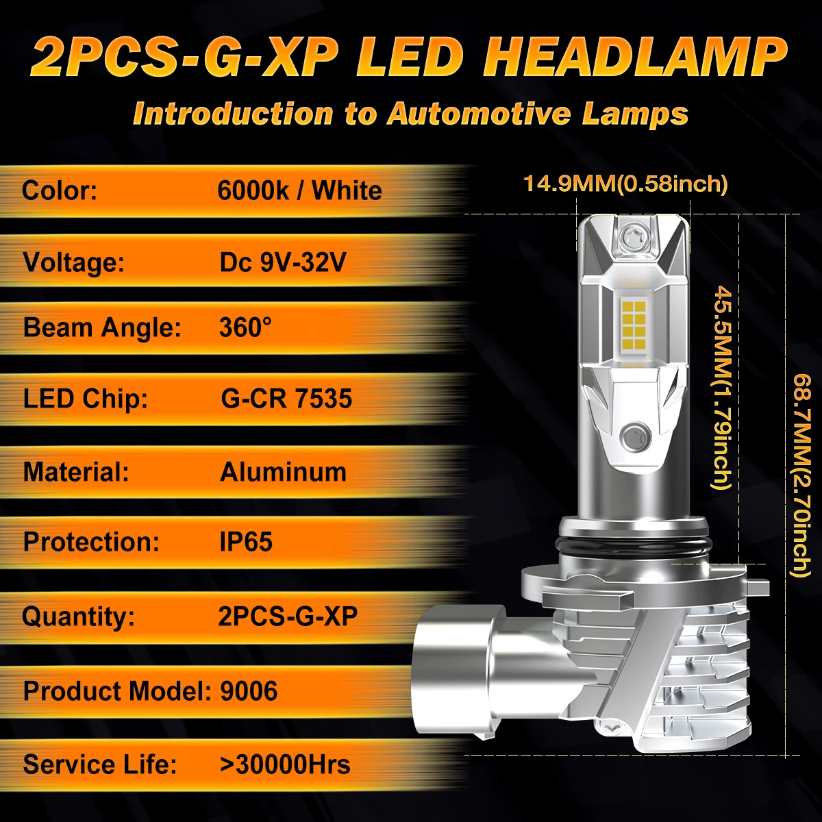 Katur 2Pcs 9006 HB4 LED Headlight Bulbs Fanless LED Low Beam Canbus Error Free Plug and Play 16000lm for Hyundai I30 2016~2023