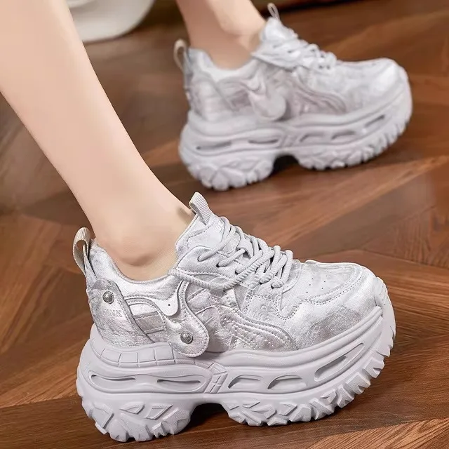 

Casual Sport Shoes Women's Thick Bottom Dad Shoes Leather Soft Sole Fashionable Low Top round Toe Spring Summer Shoes