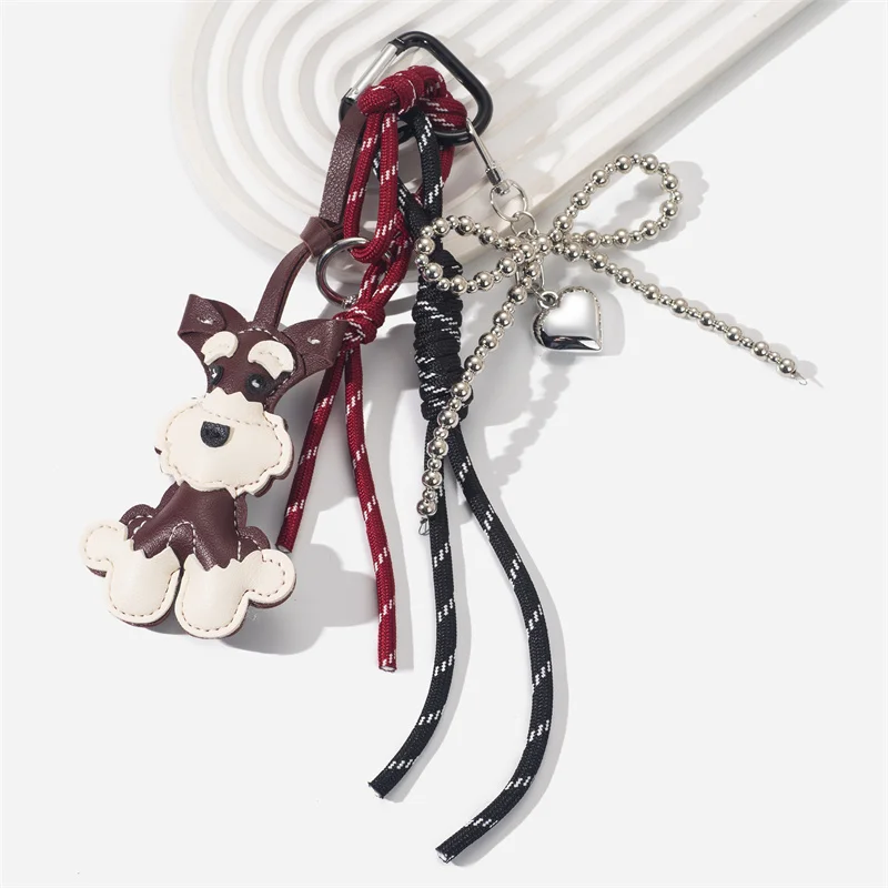 New Cute Puppy Shape Bow Pendant Key Pendant High-end Woven Rope Versatile Fashion Bag Pendant Versatile Bag Parts Accessories