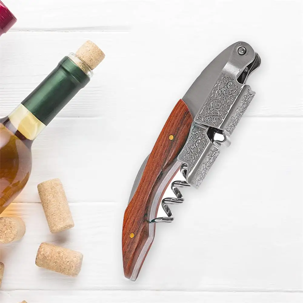 1pc Stainless Steel Wood Handle Wine Corkscrew Professional Wine Opener Portable Screw Corkscrew Multifunction Beer Cap Bottle