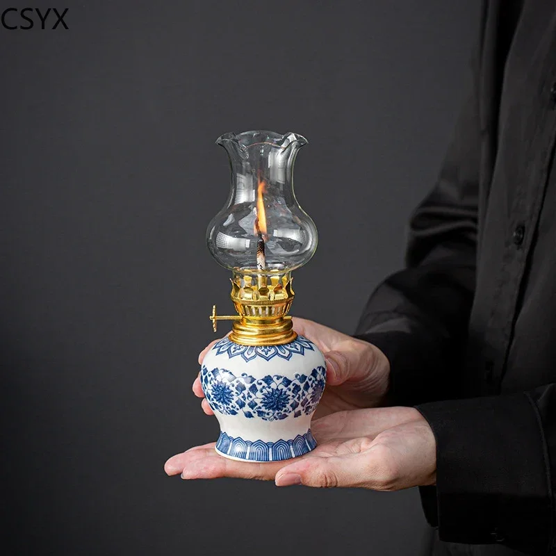 

Chamber Oil Lamp For Home Indoor Use W/ Wick & Cover Decorative Hurricane Kerosene Lamp Oil Lantern Kerosene Lamp