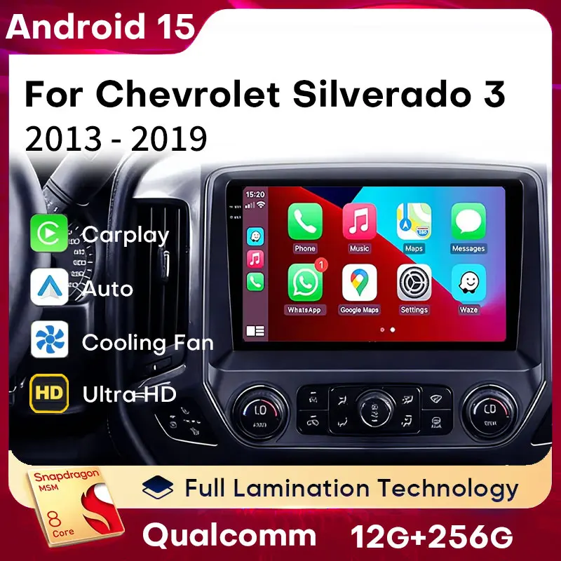 Android 15 Car Radio Carplay For Chevrolet Silverado 3 GMTK2 2013 - 2019 GPS Navigation Multimedia Video Player 2Din Head Unit