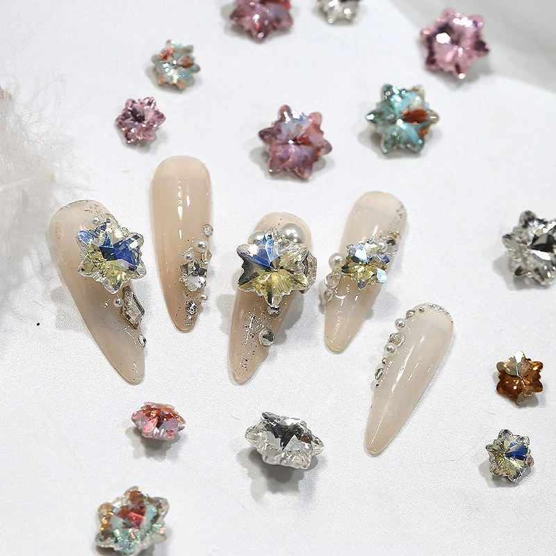 50pcs Christmas Snowflake Rhinestone Nail Art Decorations with Pointed Bottom for Eye-catching and Dazzling Look on Nails