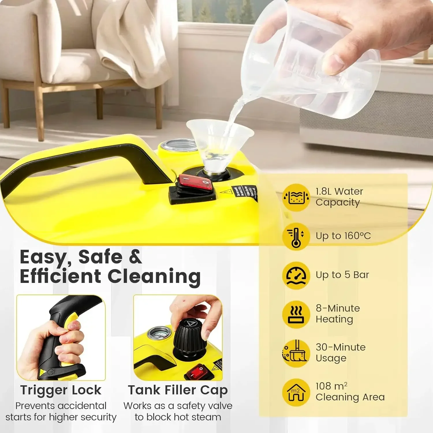 Car Steam Cleaner Large Capacity Steam Cleaner Portable Steam Cleaning Machine For Home Kitchen Window Car And Business Electric