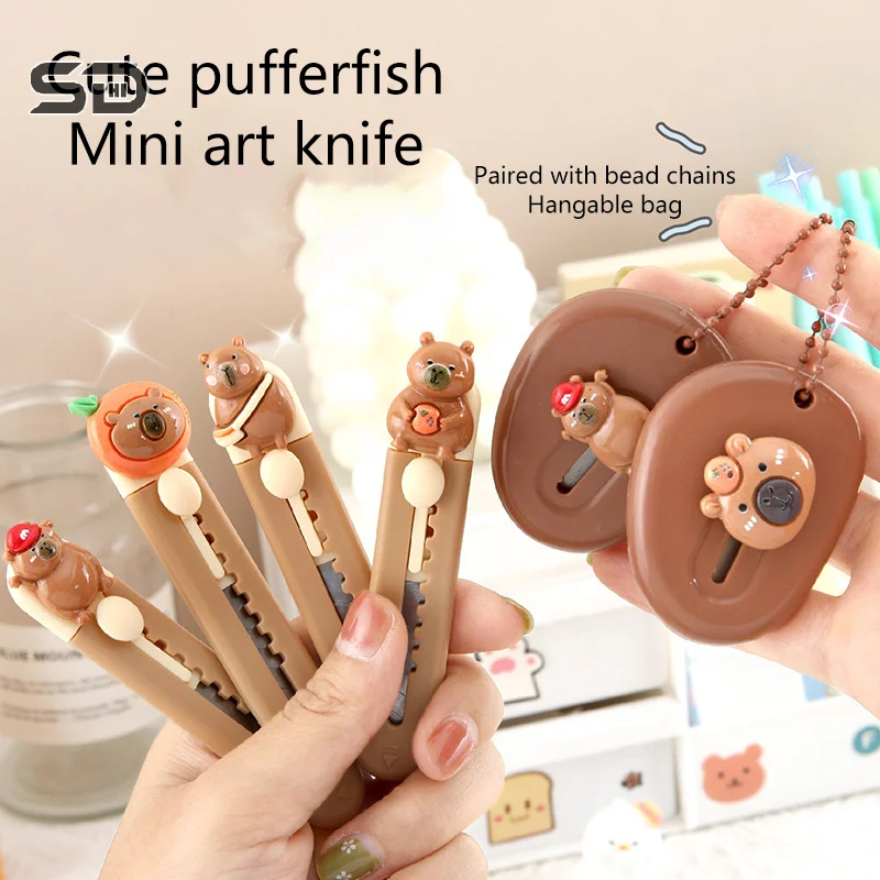 Kawaii Mini Cappybara Portable Sharp Open-box Artifact Paper Wrapping Cutting Art Utility Knife Refillable Blade Stationery Gift