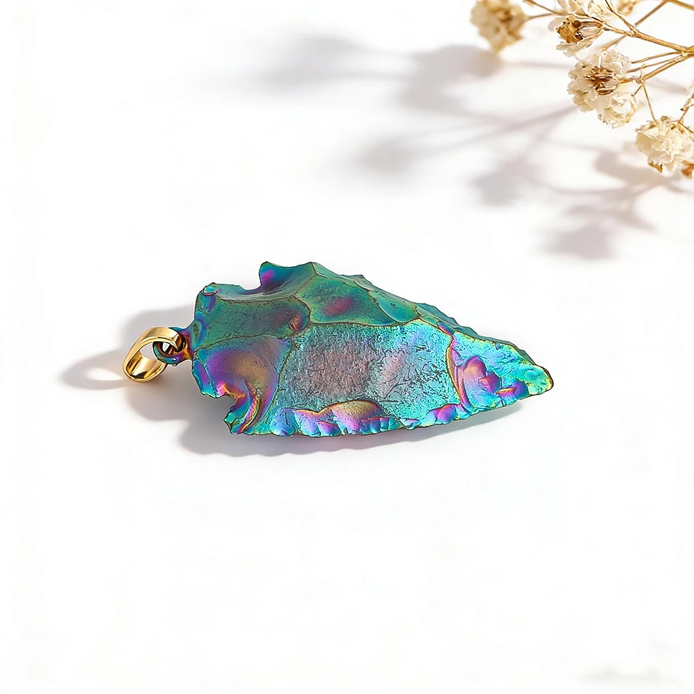 Natural Rainbow Agate Arrowhead Pendant Indian Stone Arrow Keychain Charm For Necklace Bag DIY Jewelry Making Accessory