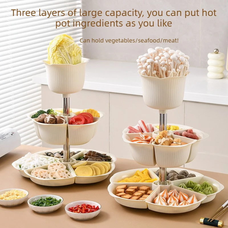 

Rotatable Multi Layer Hot Pot Plate Creative Plastic Divided Drain Basket Snack Fruit Veggie Platter For Home Kitchen