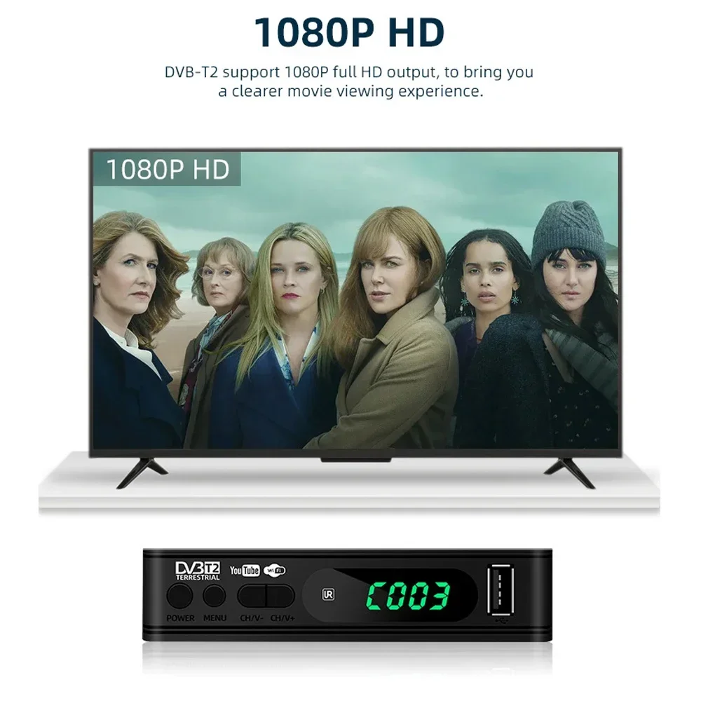 موالف تلفزيون DVB-T2 جهاز استقبال أرضي يدعم العبرية الإسرائيلية مع محول DVB-T HD 1080 USB 2.0 جهاز فك ترميز صندوق التلفزيون لروسيا/أوكرانيا