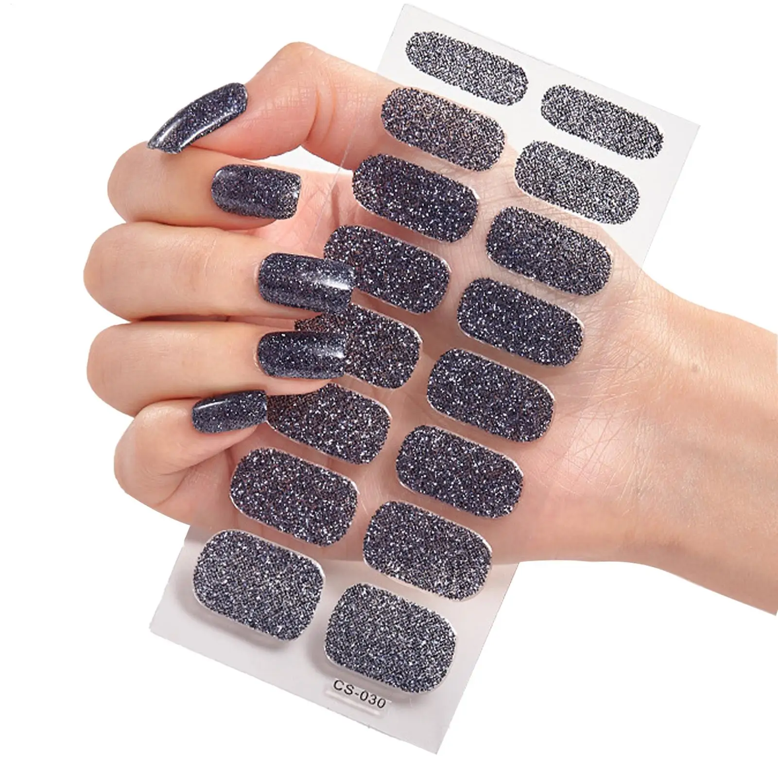 Hot 16Tips/1 Sheet Full Cover Nail Stickers Glitter Nail Polishs Strips Sparkling Red Self Adhesive DIY Manicure Art Decoration