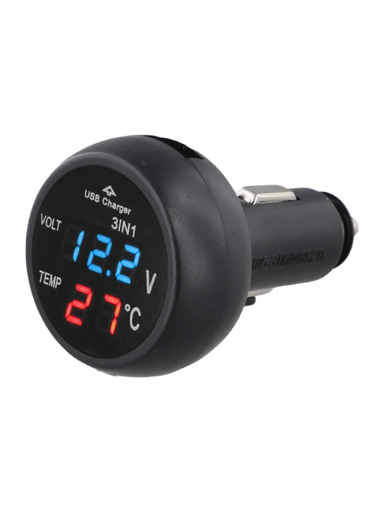 LED Digital Car Voltmeter Thermometer 3 In Voltage Temperature Monitor For 12V 24V Vehicle Socket Tester