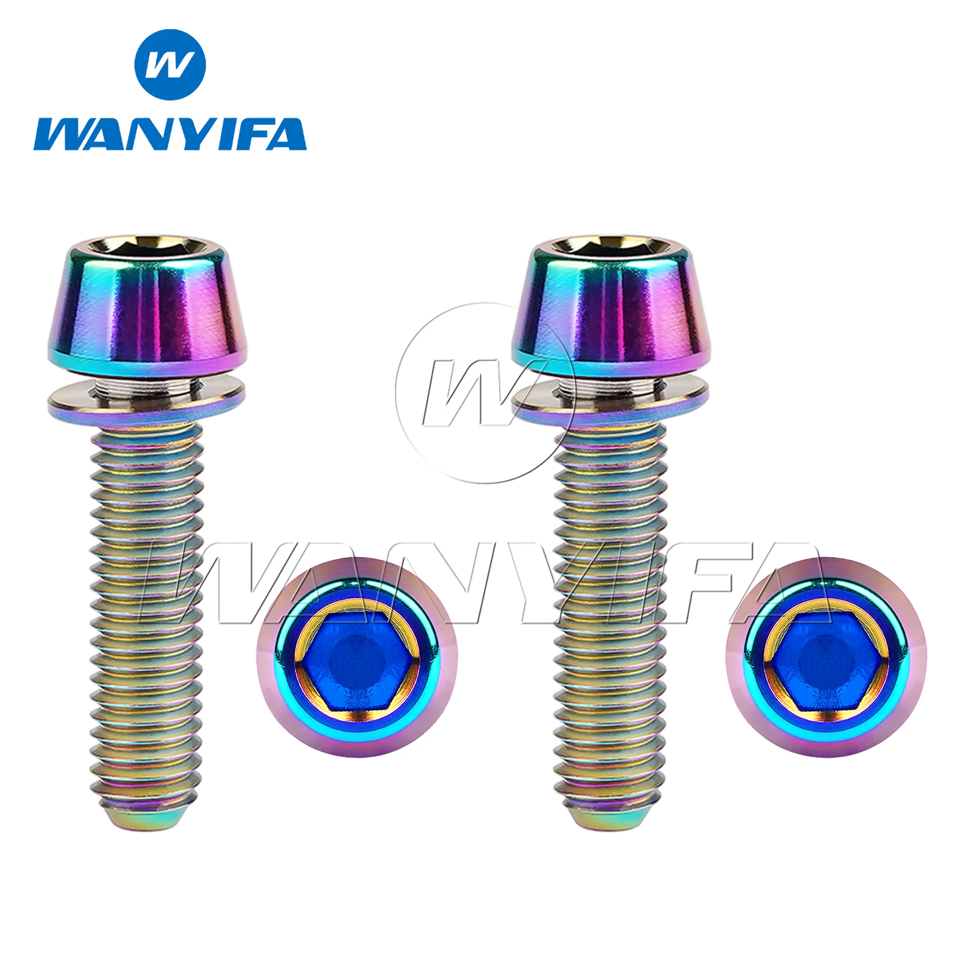 Wanyifa Titanium Bolt  M5/M6x16 18 20 25mm  Tapered Head with Washer Allen Key Screw for Bike Disc Break Calipe 4pcs