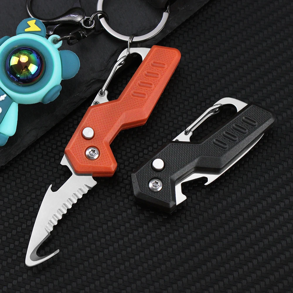 Tunafire Portable Multitools Knives Keychain Serrated Hook Knife Tool Outdoor Survival Camping Multi Folding Knife Box Opener