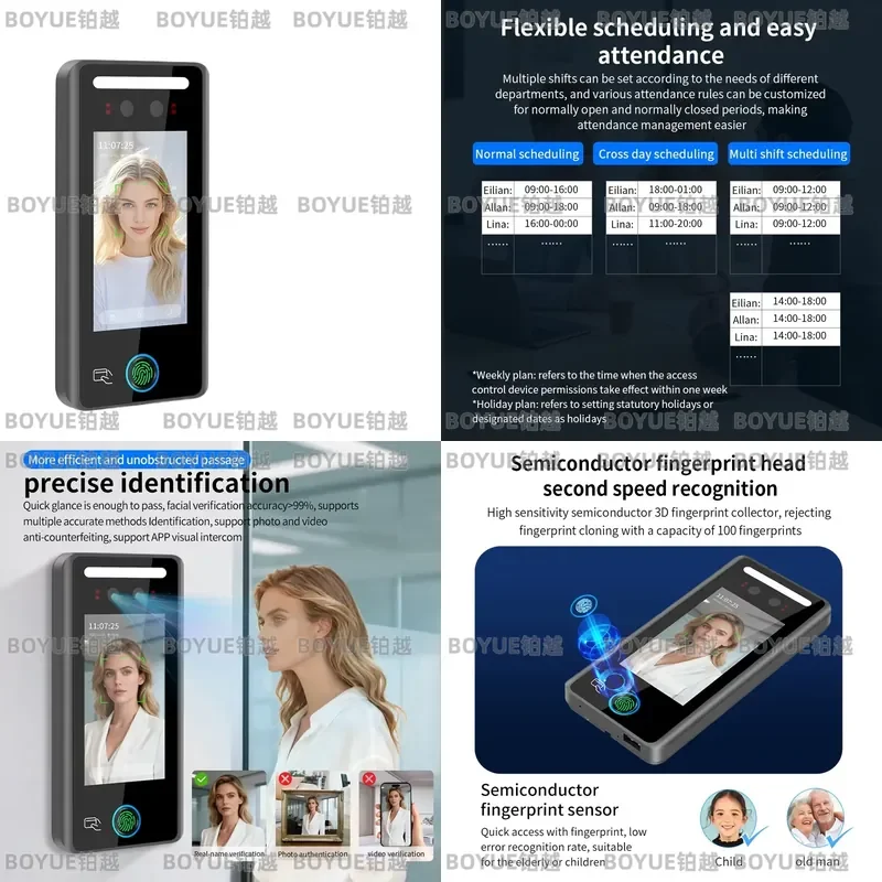 AI Dynamic Face Fingerprint Recognition Terminal Office Employee Attendance System Infrared Fill Light 1000 Capacity