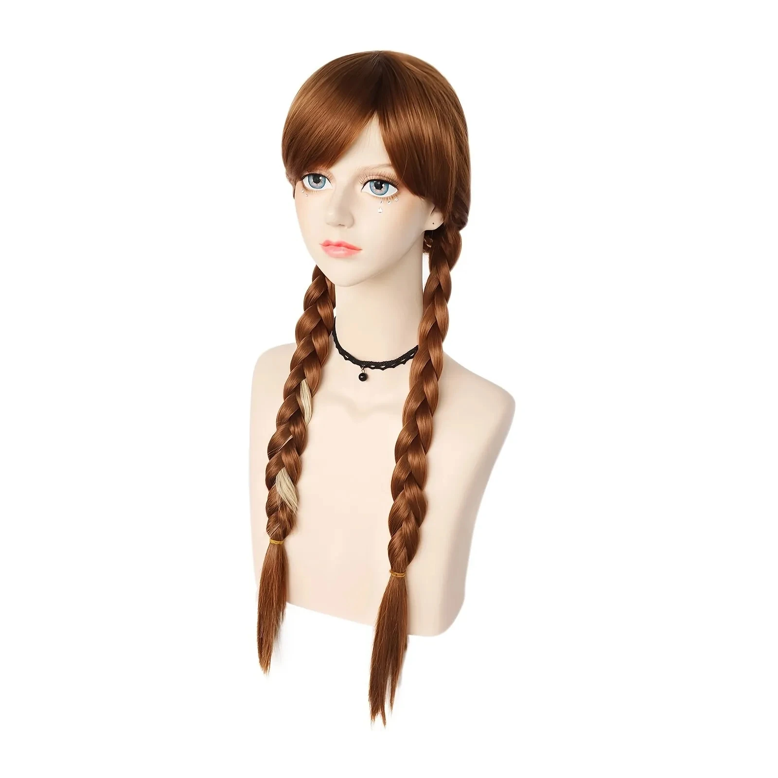 22inch Frozen Anna Princess Long Brown Girls Braid Cosplay Women\'s Wig for Costume Party Halloween Christmas