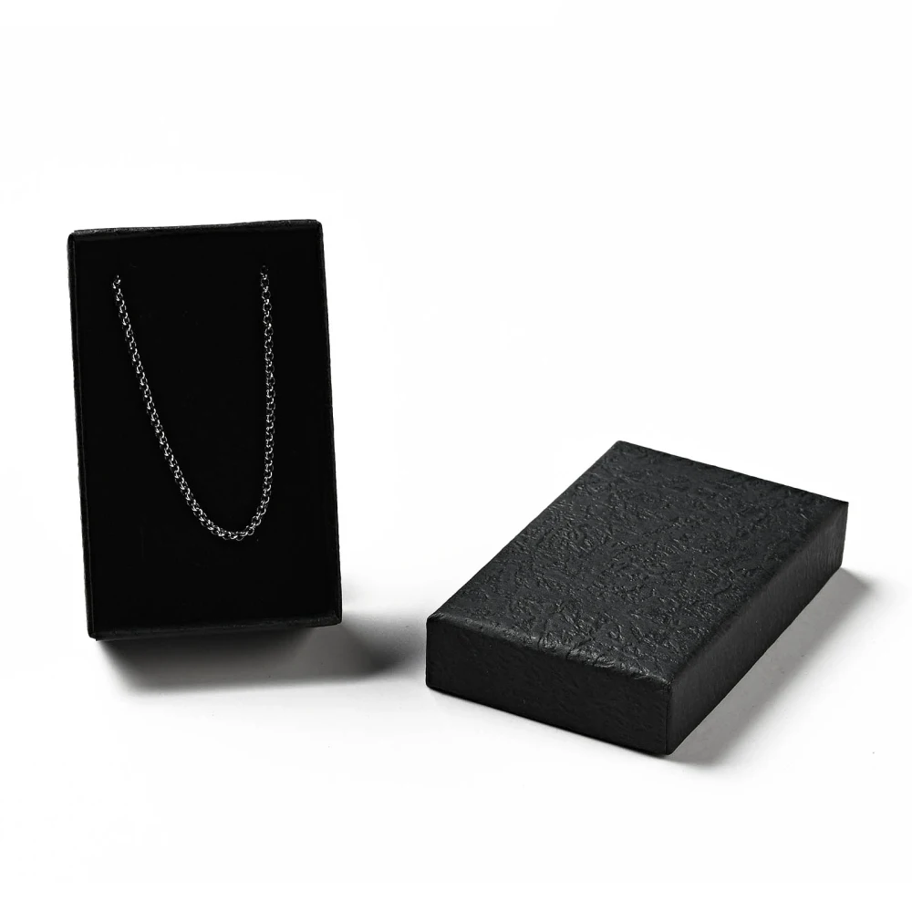 Cardboard Gift Boxes Rectangle Paper Jewelry Box for Earrings Ring Necklace Pendant Packaging Organizer Black Boxes 15-24Pcs