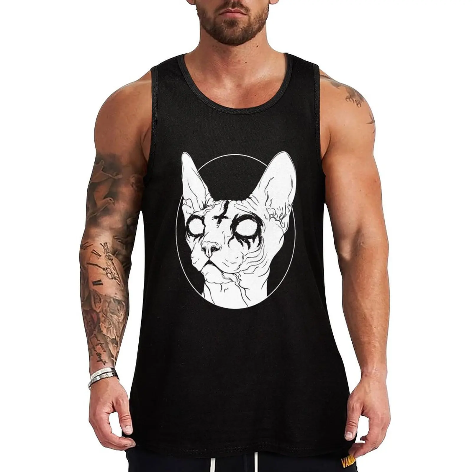 Black Metal Sphynx Cat I Goth and Death Metal Tank Top Hip Hop Tank Top Streetwear Casual Sleeveless Tee