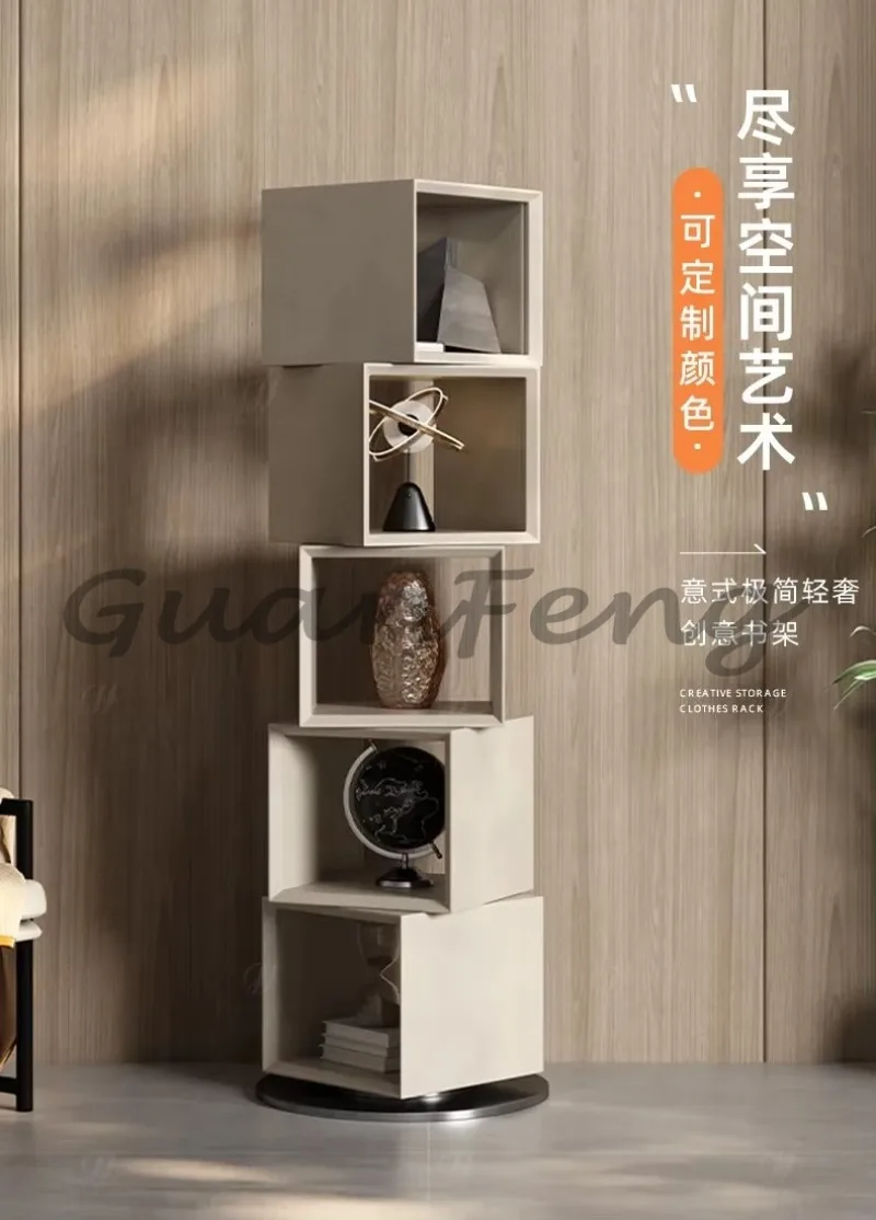 Minimalist Orange Rotating Multi-Tier Bookshelf, Corner Storage Rack Corner Cabinet for Home Book Display