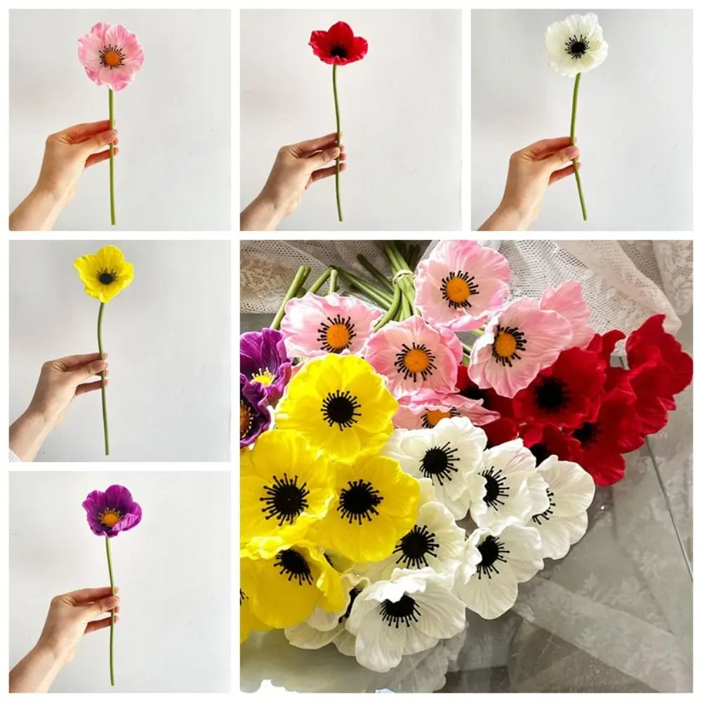 

Simulation Flower Handmade Artificial Poppies Flowers Real Touch Elegant PU Poppies Flowers 29cm PU Fake Poppies Flowers Garden