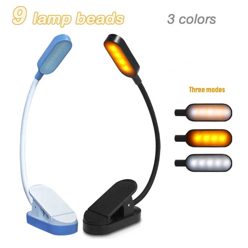 

Mini USB Book Lights Rechargeable 9 LED Lamp Beads Reading Light 3-Level White Cool Warm Flexible Easy Clip Night Reading Lamp