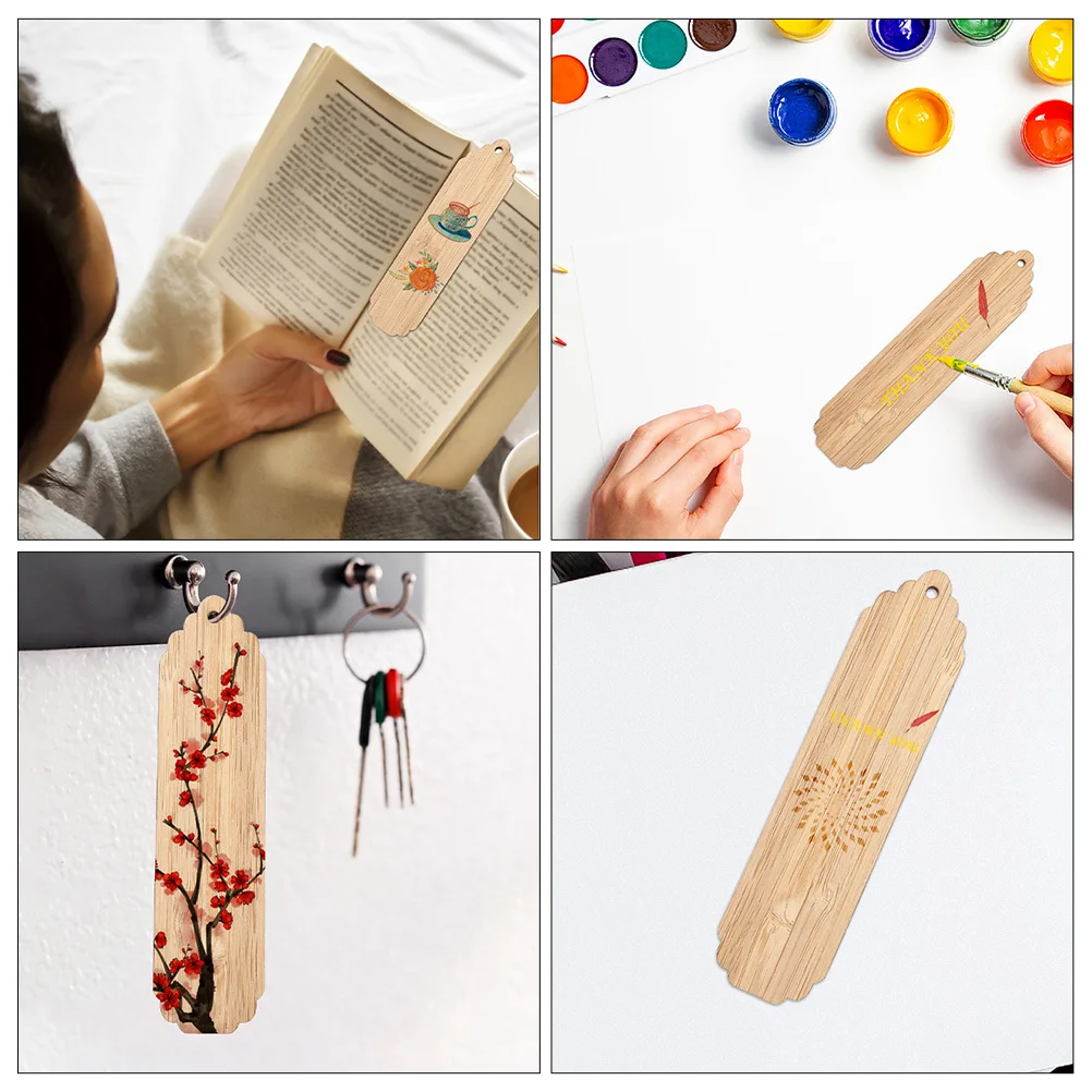 

10Sets Wooden DIY Bookmarks Blank Page Markers Handmade Reading Locator Carving Hanging Tags for Book Lovers Wooden Bookmarks