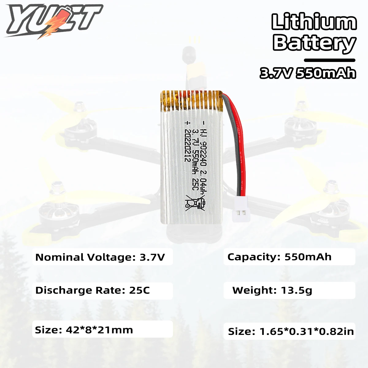 YUCT 3.7V 550mAh 25C LiPo Battery - Replacement for WLtoys A250, A500, YD711, YD718 Quadcopter