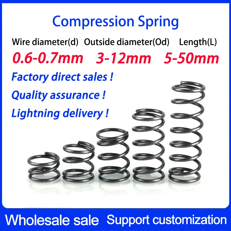 

65Mn Compression Spring Y Type Cylidrical Coil Rotor Return Pressure Compressed Spring Steel Wire Diameter 0.6mm 0.7mm