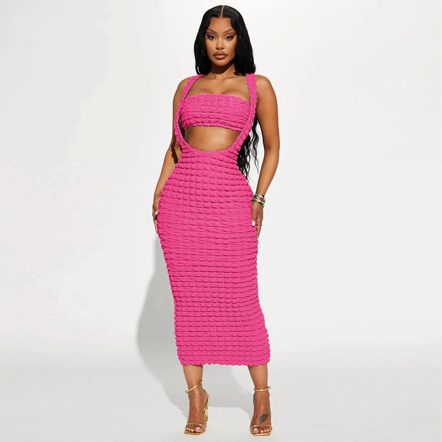 

Elegant Solid Long Dress 2 Piece Set Women Sexy Tube Crop Top + Suspender Skirt Skinny Club Outfits Casual Streetwear Matching