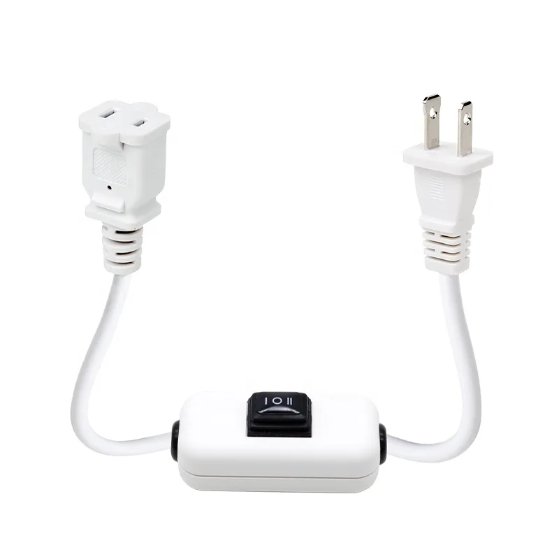 

16 AWG White On-Off-On 2-Prong Outlet Polarized Extension Cord with Switch for Chargers Lamp Power Adapter extension power cord