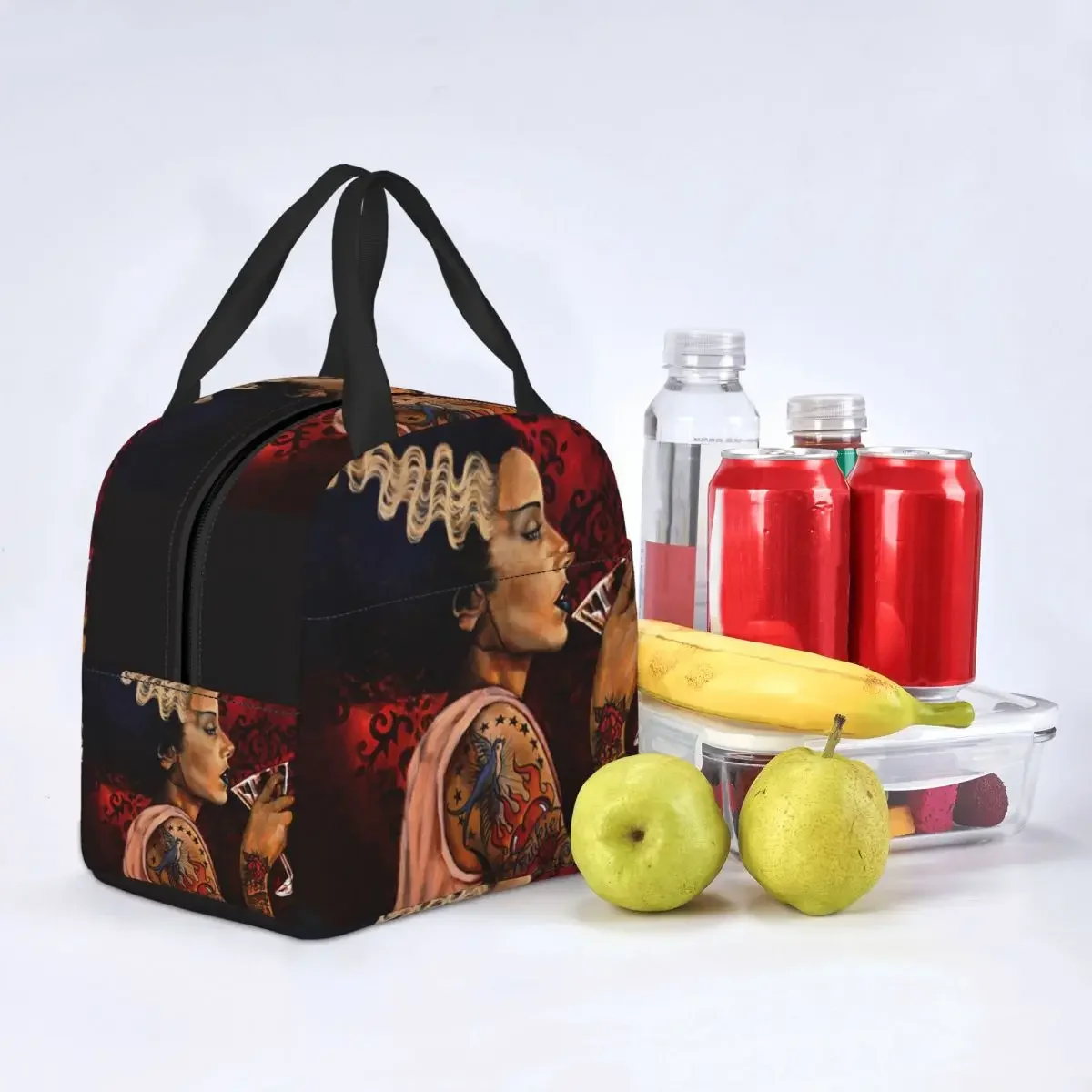 Bride Cocktail Tattoo Art Lunch Bag Cooler Thermal Insulated Frankenstein Monster Lunch Box for Women Kids School Food Bags