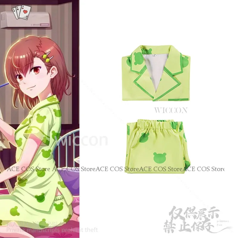 Anime Misaka Mikoto Toaru Kagaku No A Certain Scientific Railgun Kawaii Green Frog Pajamas Wigs Suit For Girls Womanx;4'b,5;y,8