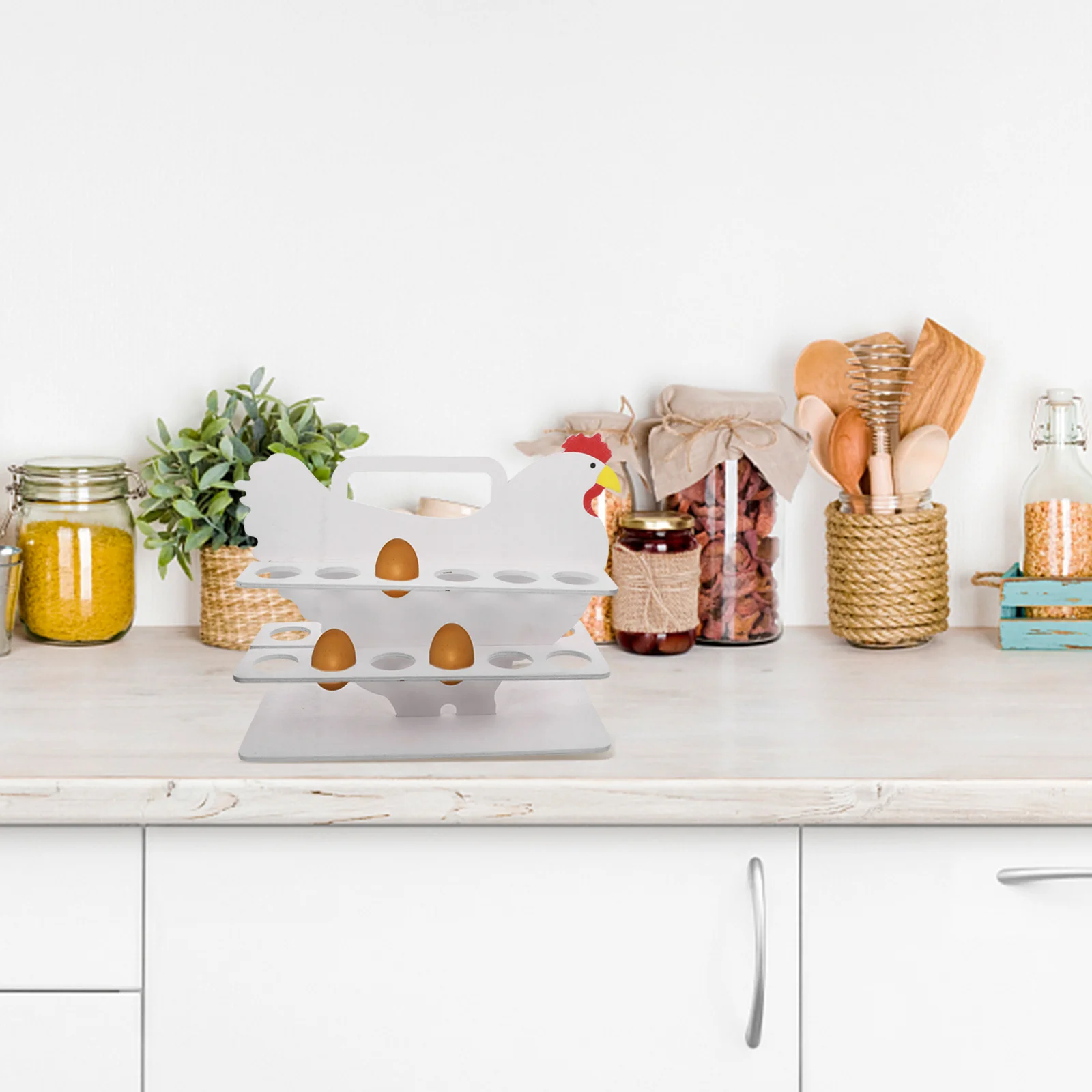 

1pc Wooden Egg Storage Rack Chicken-Shaped Large Capacity Desktop Organizer Wood Egg Holder Kitchenware Storage Supply