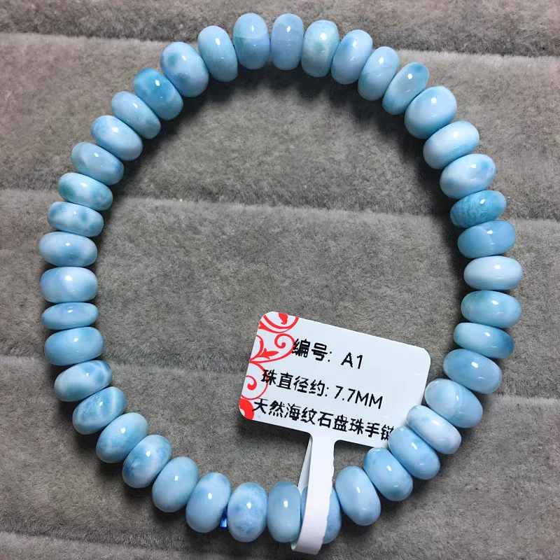 Natural Blue Larimar Abacus Beads Bracelet Jewelry Women Men 8mm Pattern Big Size Round Beads Larimar Jewelry AAAAAA