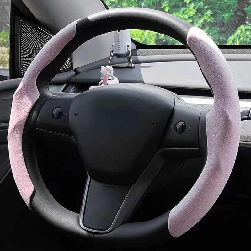 Suitable for Tesla model3 fur ultra-thin sweat-absorbing steering wheel cover summer anti-skid steering wheel protective cover