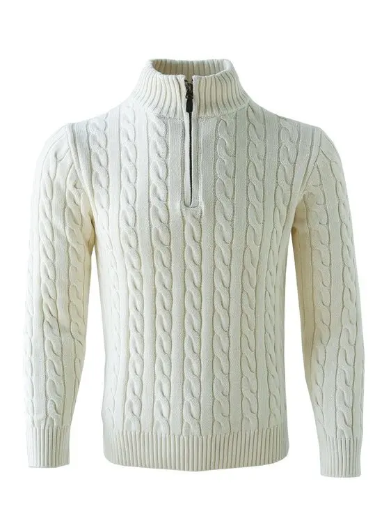 High Weight Pure Cotton Knitted Sweater Retro Striped Half Zip Couple's Autumn Winter Warm Breathable Anti-Wrinkle Cotton Swe...