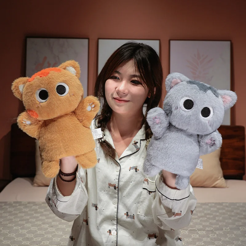 ตุ๊กตาแมวขนนุ่มขนาด 30 ซม. ของเล่นสัตว์ตุ๊กตาหุ่นนิ้วเล่านิทาน ตุ๊กตาน่ารัก ของเล่นเสริมพัฒนาการ ของขวัญวันเกิดรูปแมว