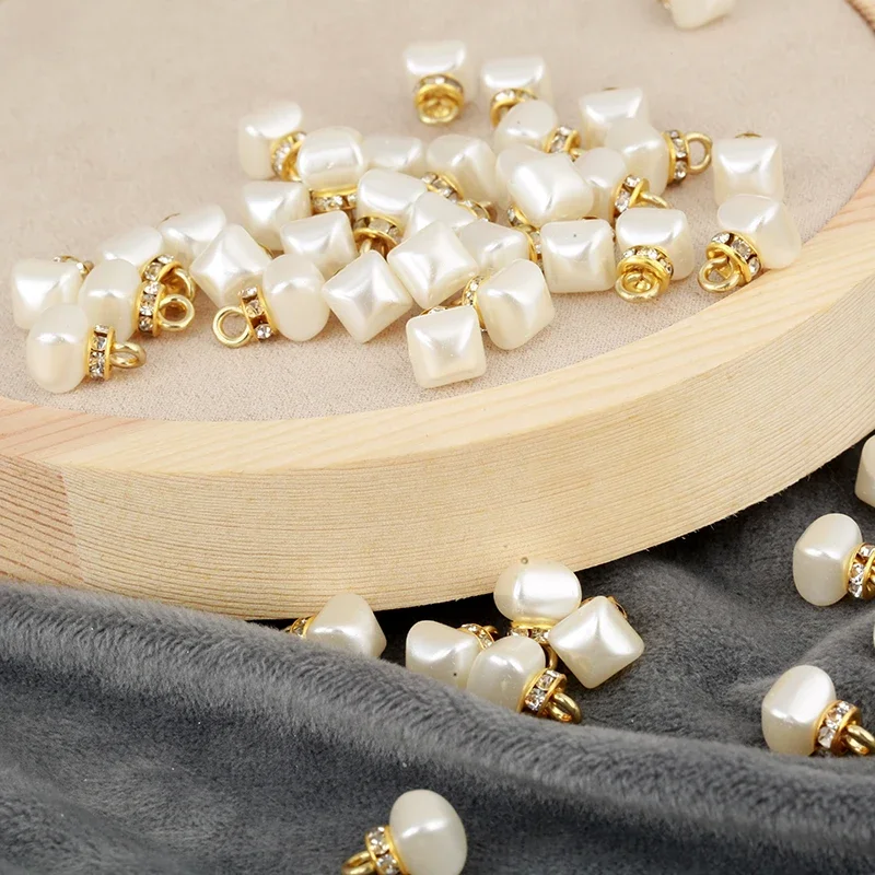 8mm New Sewing Ivory Pearl Beads Arc-Shaped Crystal Rhinestone Pearl Applique Decor Pendant Bead for Garment Jewelry Accessories