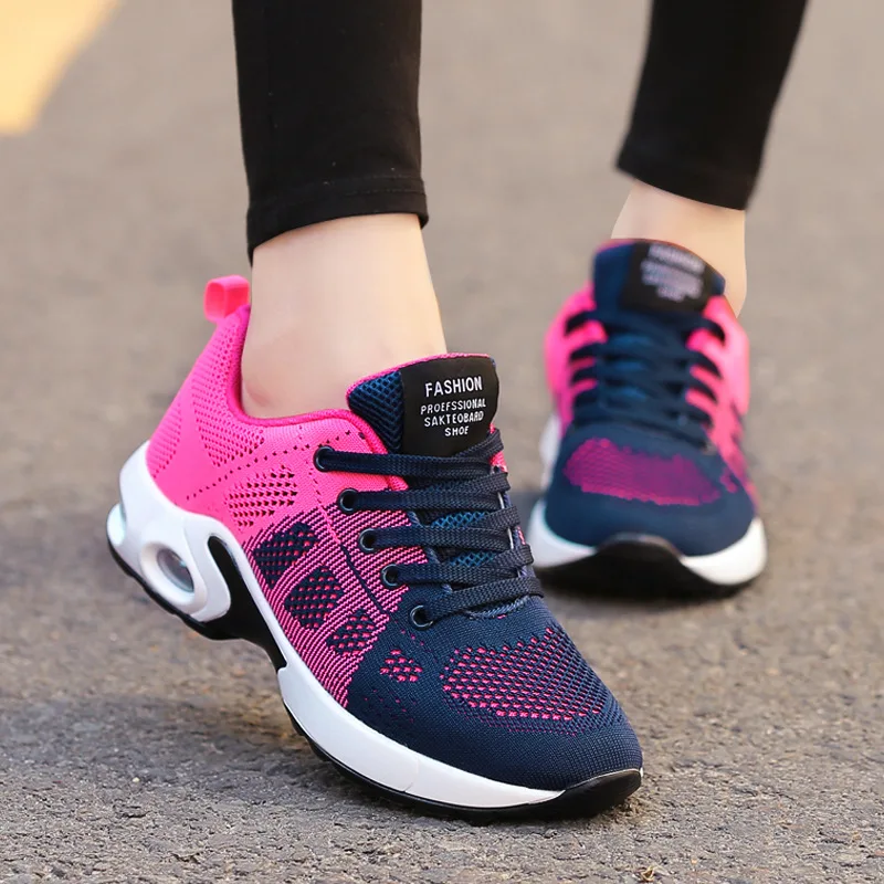 2022 Women\'s Running Shoes Summer Sneakers Women Breathable Mesh Outdoor Athletic Fly Weave Sport Shoes Light Sneaker high sole