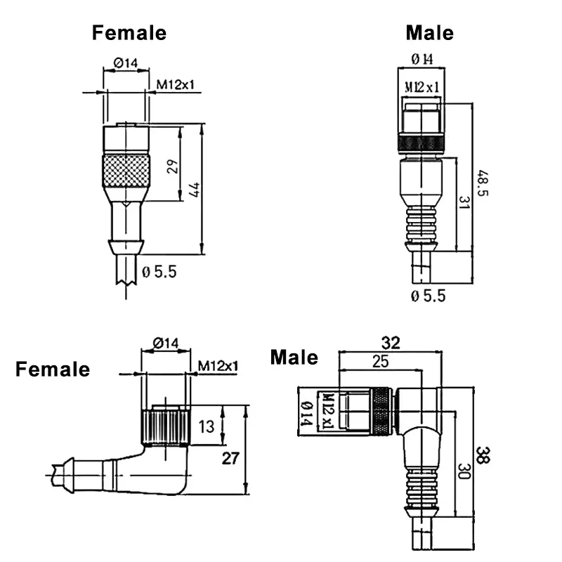 M12 3 4 5 6 8 12 17 Pin Sensor Connection Cable Male to Female Extension Wire Elbow Dual Head  Connector 2M M12 Shielded Line