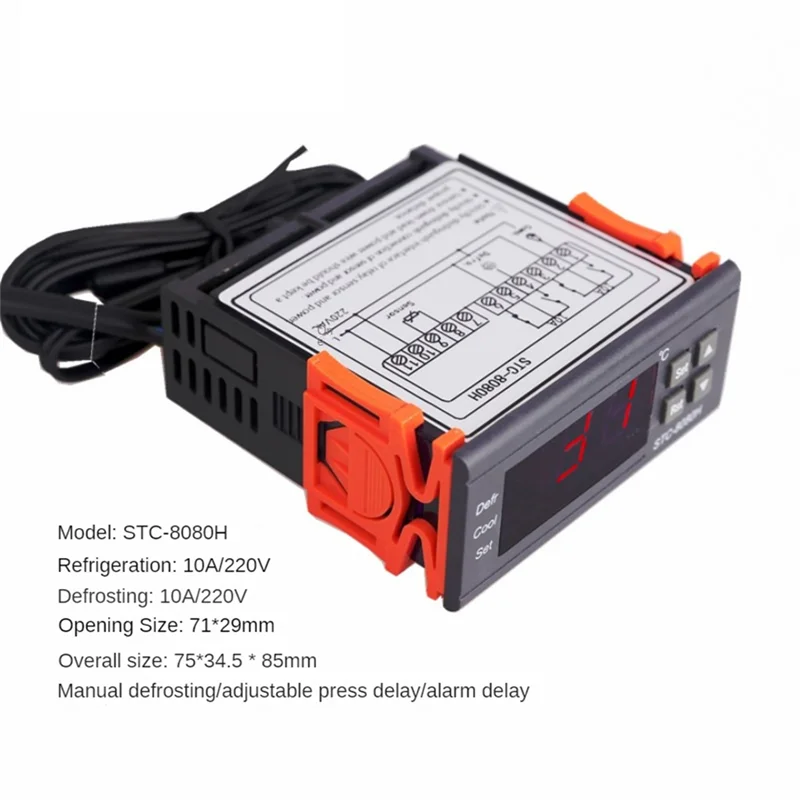 A003 STC-8080H อุณหภูมิตู้เย็นเทอร์โมดิจิตอลจอแสดงผลไมโครคอมพิวเตอร์คอนโทรลเลอร์อุณหภูมิ 220V สีดํา 1S