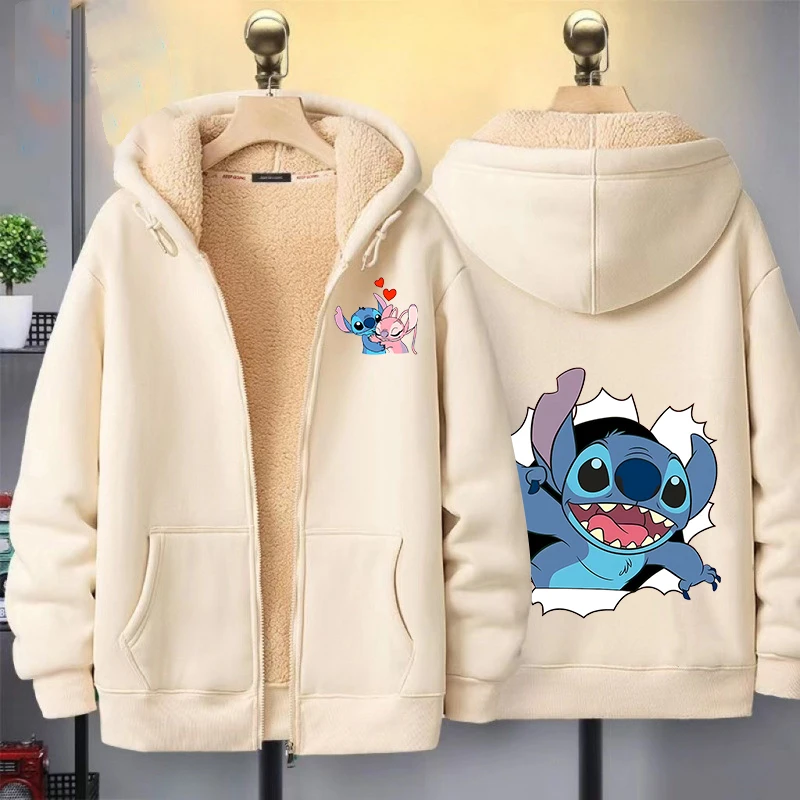 Disney Stitch Streetwear Fleece Zip Up Hoodies Retro Long Sleeve Loose Coats Harajuku Casual Gothic Hooded Sweatshirt Harajuku