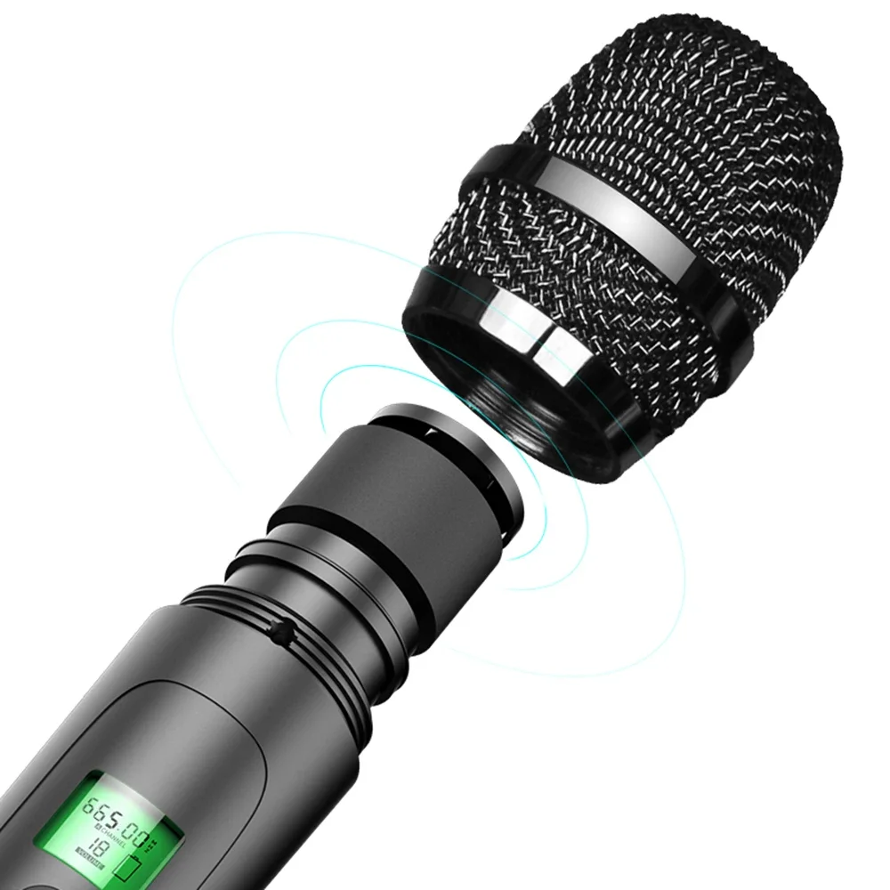 Rechargeable Wireless Karaoke Microphone for Stage Dual Noise Cancelling Omnidirectional Aluminium Alloy Mic with LED Screen