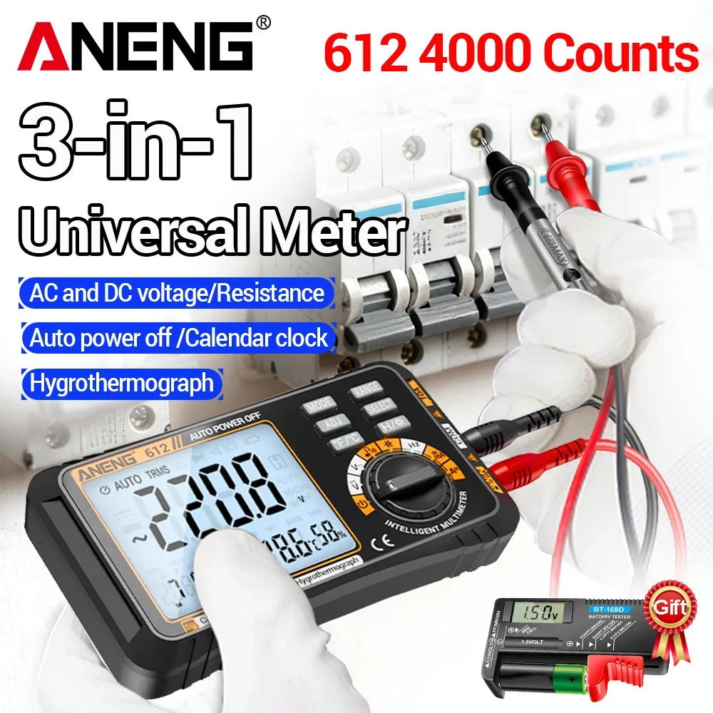

Digital Multimeter ANENG 612 4000 Counts AC DC Voltage Current Resistance Capacitance Frequency Tester Temperature Humidity Mete