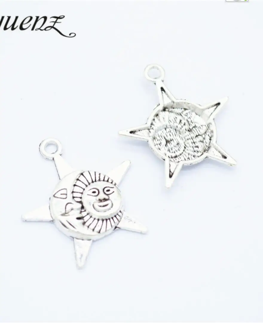 100pcs 27*25mm Antique Silver Color Antique Bronze Color Sun Stars Moon Charms For Jewelry Making DIY Jewelry Findings F0763