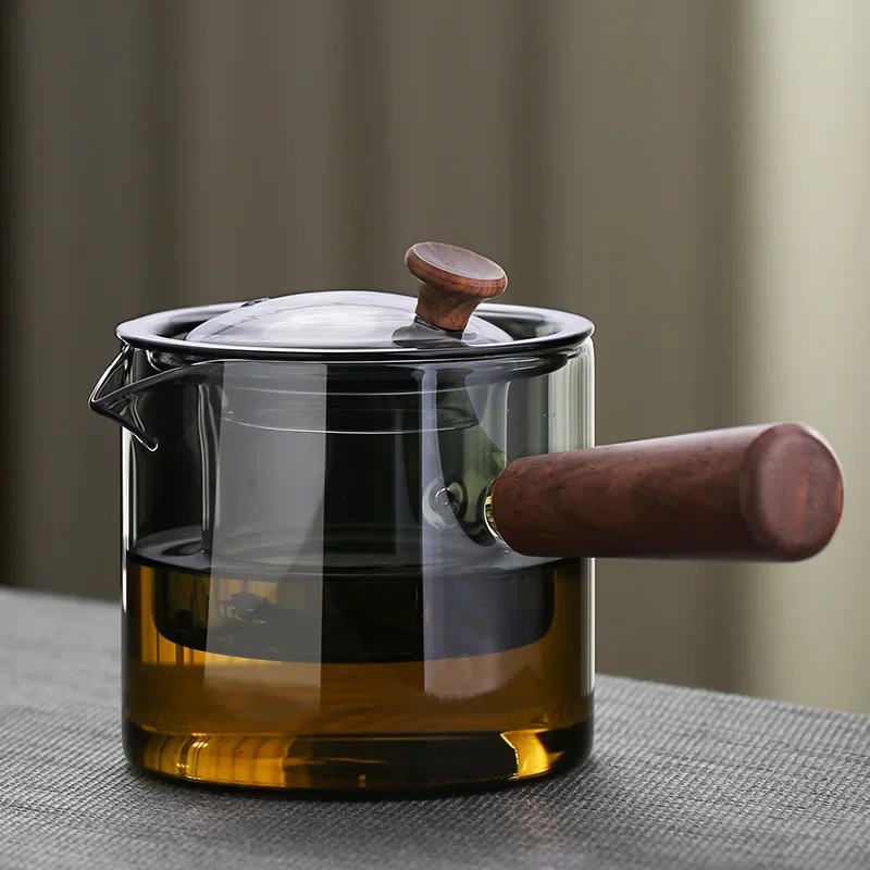 Solid wood side pot tea brewing kettle glass teapot household high borosilicate kettle kung fu tea set
