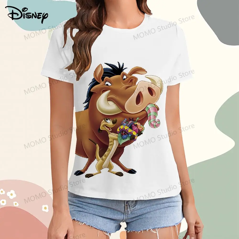 Camiseta de Disney El Rey León Simba para mujer, ropa juvenil para mujer, XS-3XL, ocio, Y2k, nuevo vestido, camisetas de manga corta, 2024