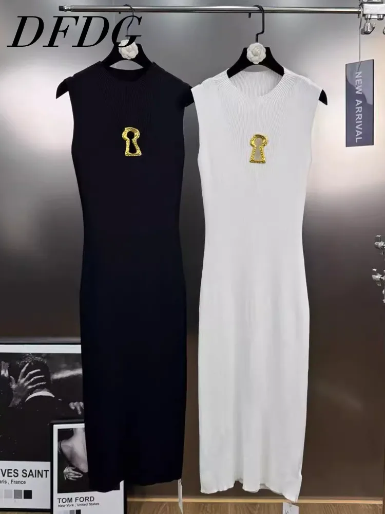 

DFDG женское весенне-летнее вязаное платье макси с украшением, облегающее элегантное вечернее повседневное платье, 2024, модное женское платье